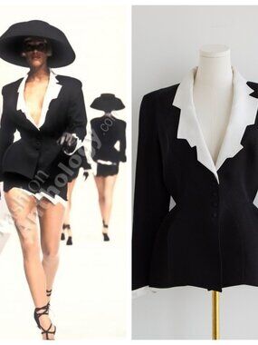 Thierry Mugler Vintage S/S 1994 Black White Zigzag Sculptural Jacket